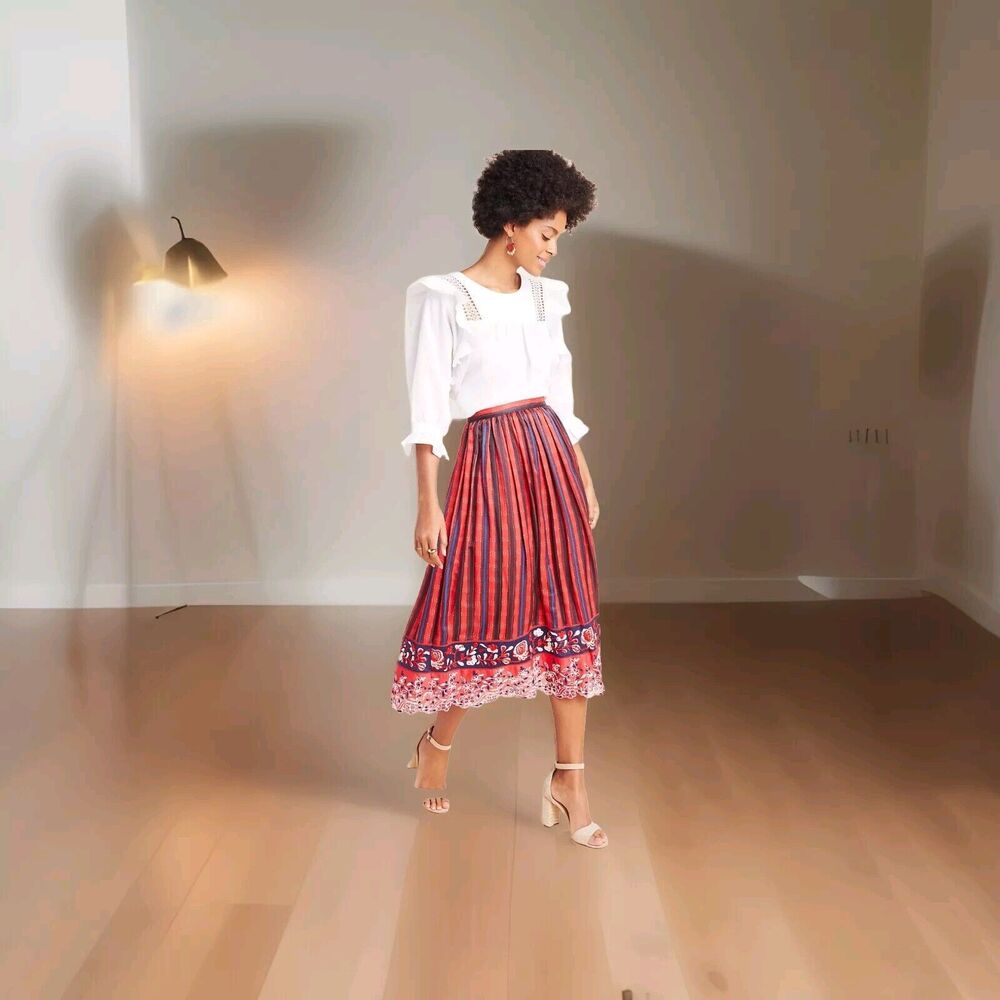Anthropologie Ansel Embroidered Midi Skirt